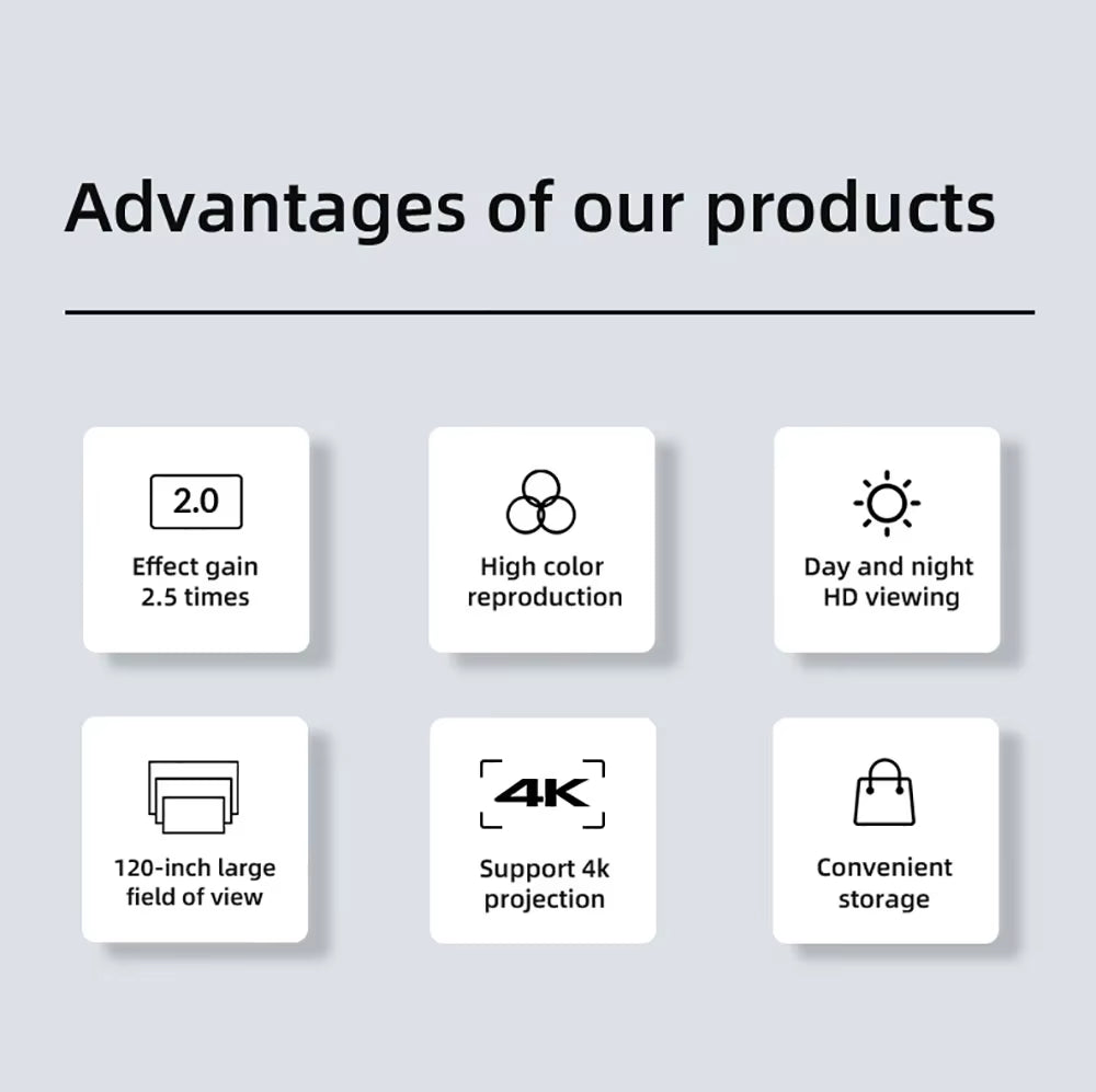 Projector Screen 16:9 High Brightness Reflective Foldable White Grid anti Light Curtain 100 120 Inch HD for Home Outdoor