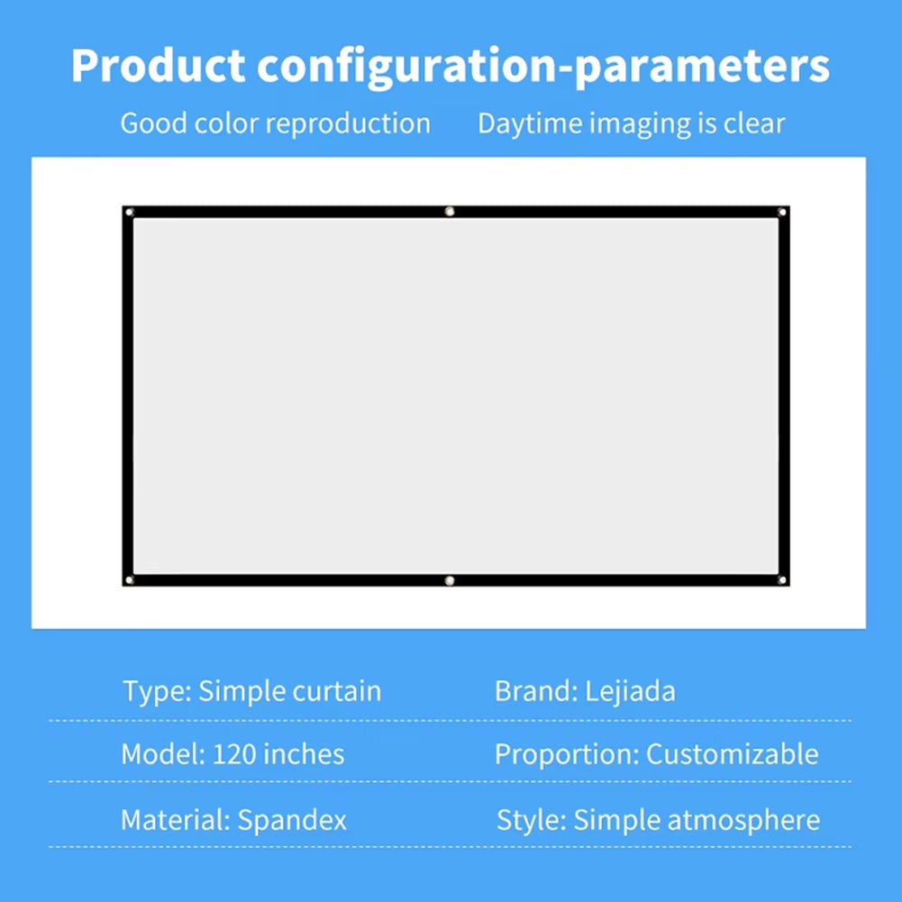 16:9 Simple Projector Curtain 60/72/84/100/120/150 Inch Portable HD Display Screen Home Cinema Theater Movie Home Outdoor Office