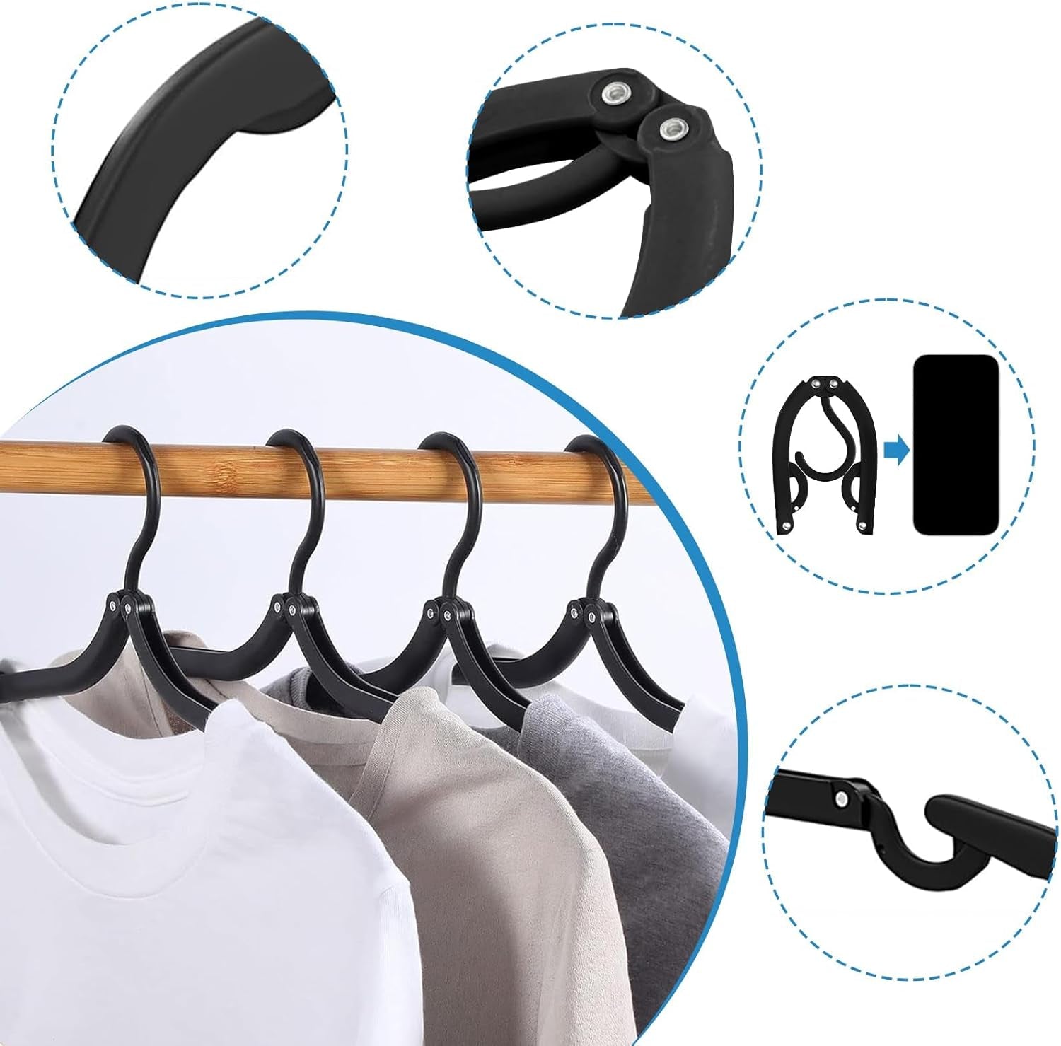 24 Pcs Travel Hangers - Portable Folding Clothes Hangers Travel Accessories Foldable Clothes Drying Rack for Trave (Black)