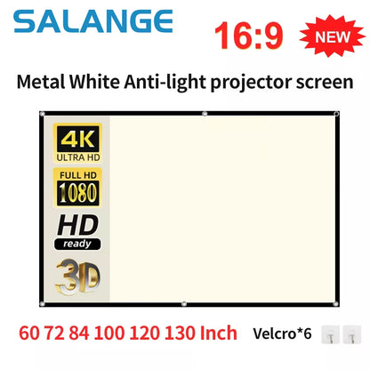 Projector Screen 16:9 High Brightness Reflective Foldable White Grid anti Light Curtain 100 120 Inch HD for Home Outdoor