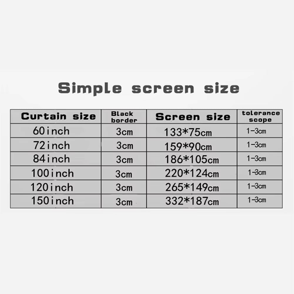 16:9 Simple Projector Curtain 60/72/84/100/120/150 Inch Portable HD Display Screen Home Cinema Theater Movie Home Outdoor Office