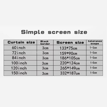 16:9 Simple Projector Curtain 60/72/84/100/120/150 Inch Portable HD Display Screen Home Cinema Theater Movie Home Outdoor Office