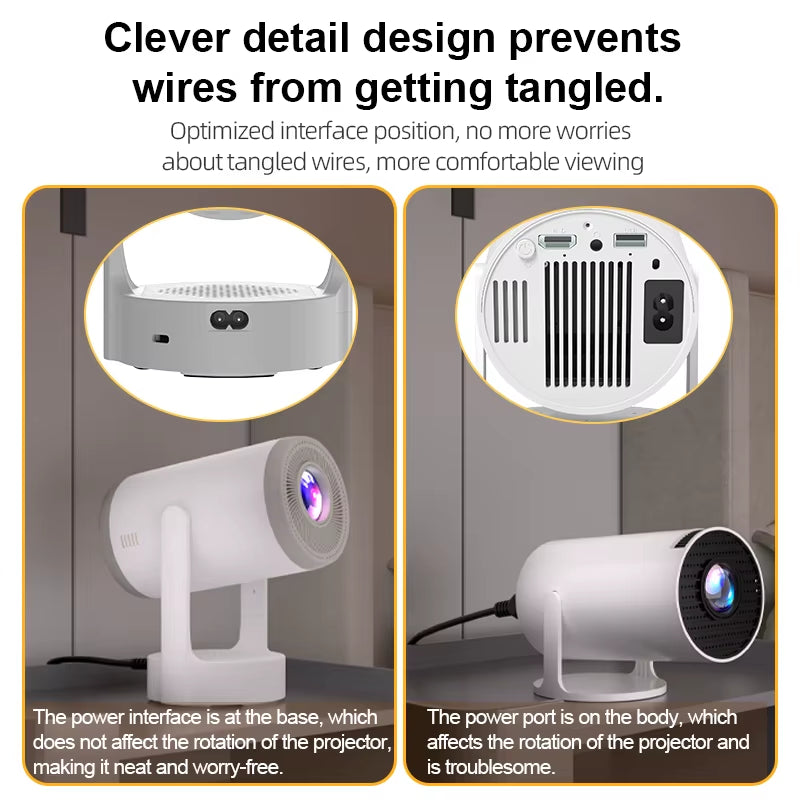 Mini Projector 4K 1080P Andriod 14 Wifi6 BT5.4 Home Cinema Outdoor Portable Projector with Touch Lamp HIFI Speaker