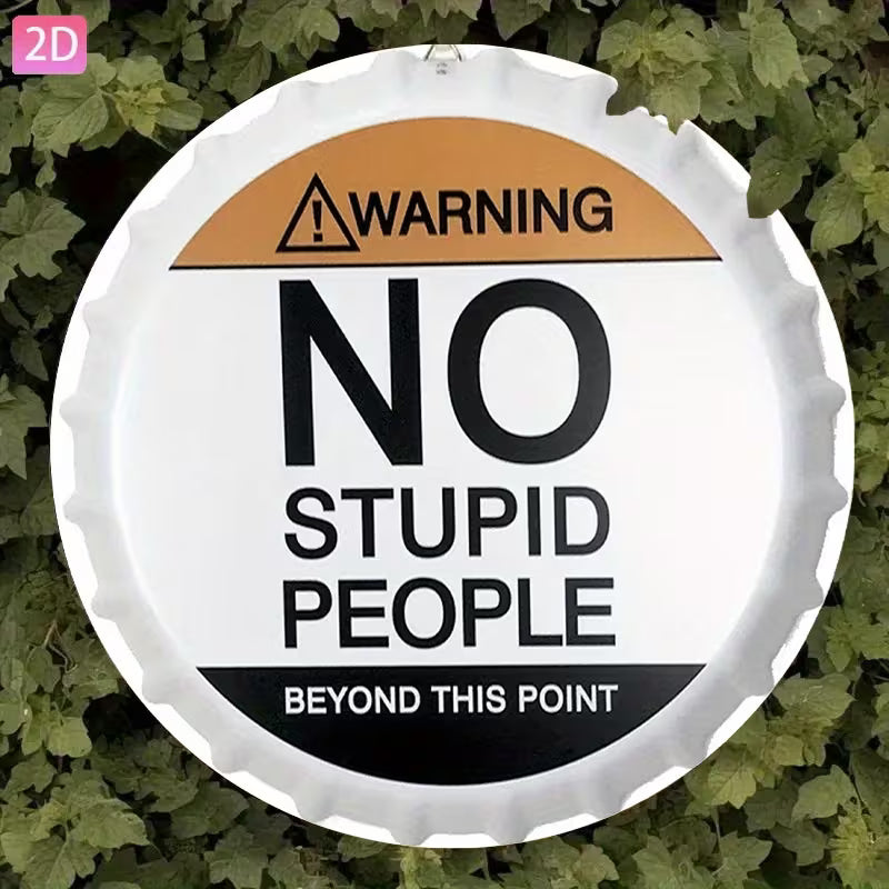 2D Flat, 1pc "Beer Cap Design--Warning" Retro Wall Decor Aluminium Sign