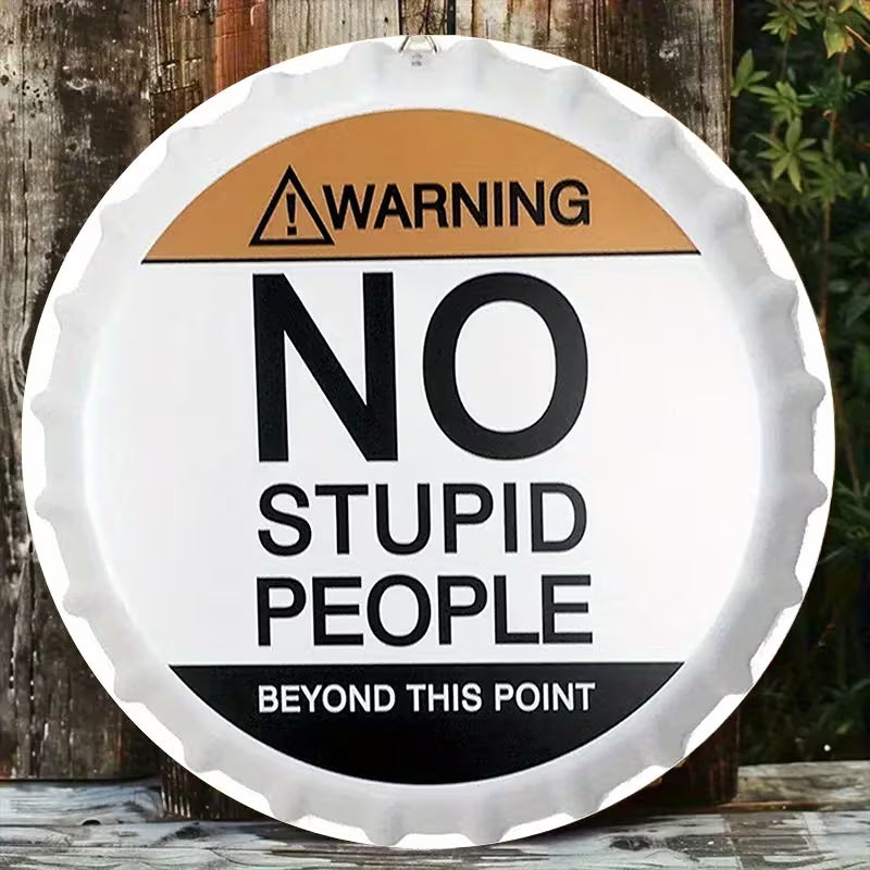 2D Flat, 1pc "Beer Cap Design--Warning" Retro Wall Decor Aluminium Sign